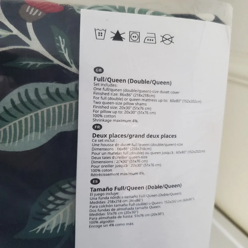 IKEA Sammetsblad QUEEN Full Duvet Cover w Pillowcases SET Black Floral Scandi